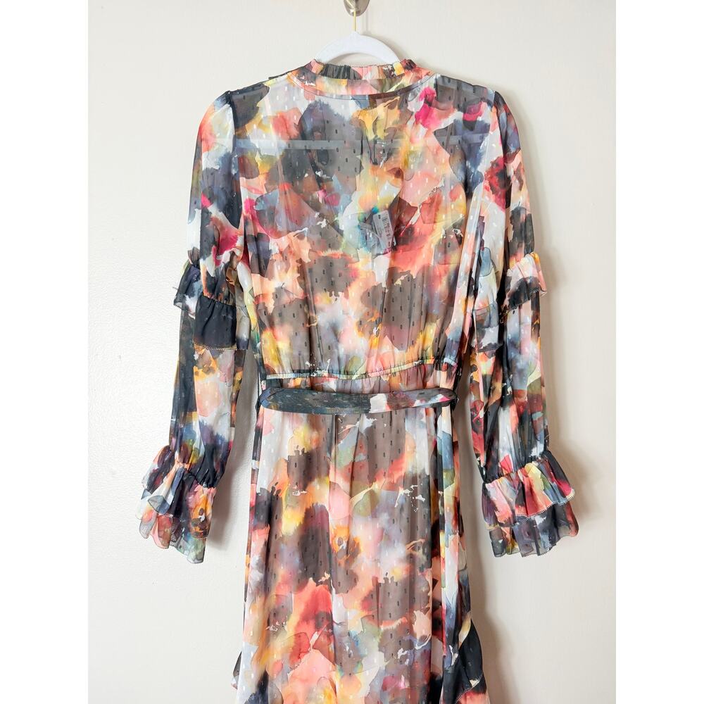 NWT MARCHESA ROSA DRESS WEDDING GUEST ABSTRACT FLORAL ASYMMETRIC MAXI SPRING - Picture 12 of 16